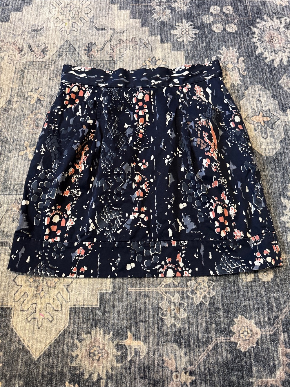French Connection Navy Floral Mini Skirt with Coral and White Accents